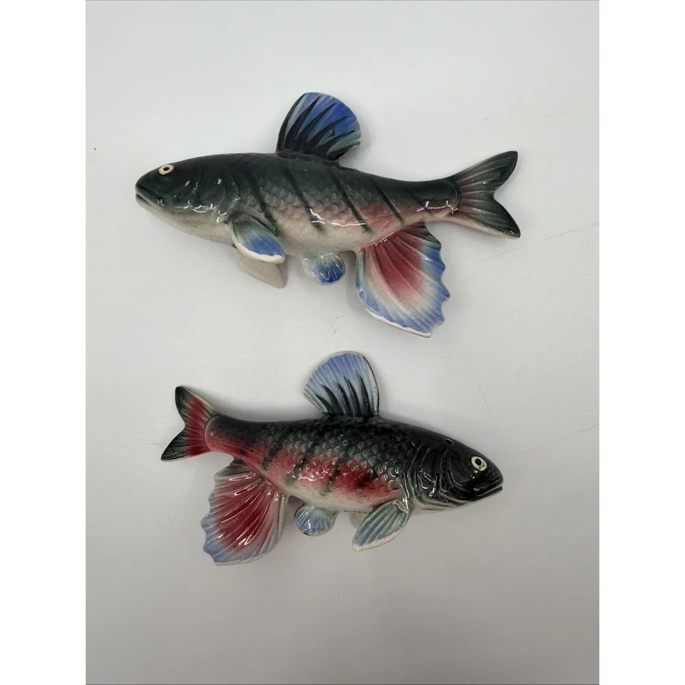 VTG Ceramic JAPAN Trout FISH Salt & Pepper Shakers 2 1/2